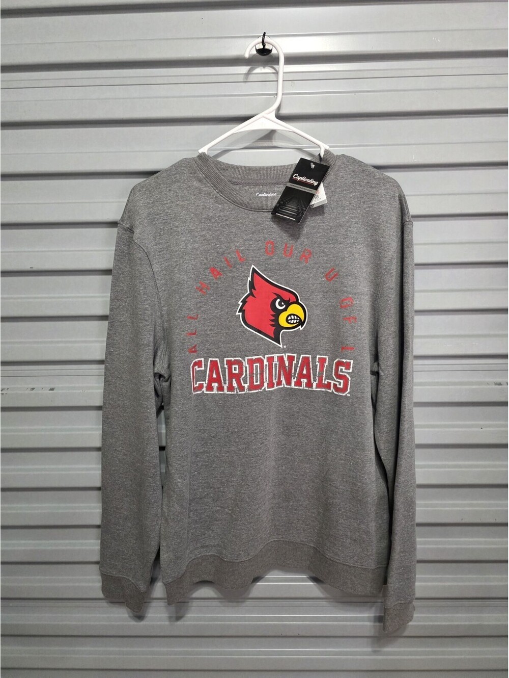 Captivating Louisville Cardinals Gray Fleece Crew Neck Pullover Sweatshirt Small